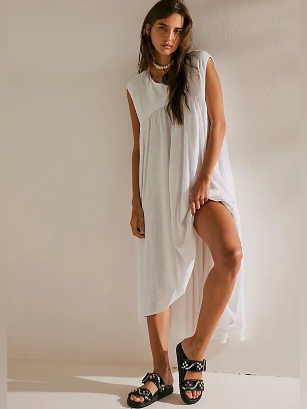Free People Beach Madelyn Midi Dress Ivory  100% Cotton Boho Festival Pockets